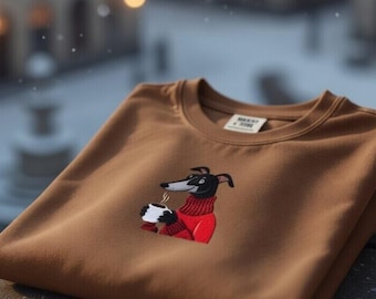 Greyhound Coffee Tee - Embroidered Cozy Comfort Colours Shirt