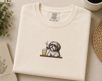 Embroidered Shih Tzu Dog Bar Tee | Comfort Colors T-Shirt