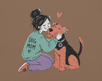 Embroidered Airedale Terrier Mom T-Shirt in Comfort Colors
