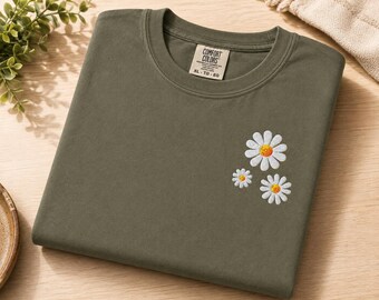 Embroidered Three Daisies Tee | Comfort Colors T-Shirt
