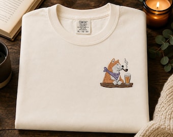 Embroidered Shibu Inu Bar Scene T-Shirt in Comfort Colors