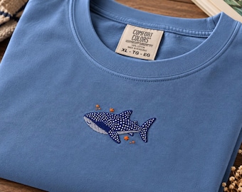 Embroidered Whale Shark T-Shirt – Garment Dyed Heavyweight Cotton Tee