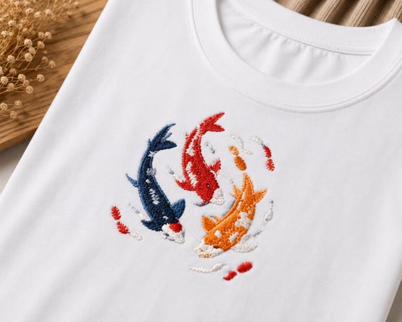 Embroidered Koi Fish Shirt - Ocean & Moon Spirits Tee