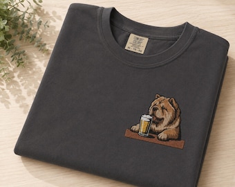 Embroidered Chow Chow Dog at Bar T-Shirt | Comfort Colors Vintage Style