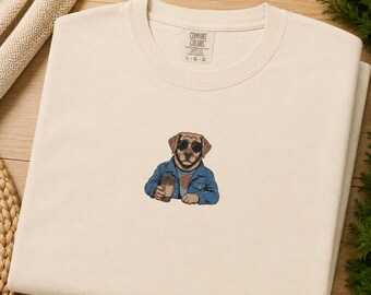 Embroidered Labrador Dog Drinking Iced Coffee Comfort Colors T-Shirt