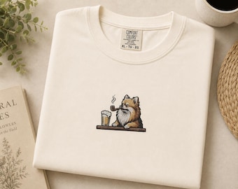 Embroidered Pomeranian Dog T-Shirt | Comfort Colors Bar Shirt