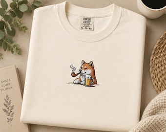 Embroidered Shiba Inu Dog at the Bar - Comfort Colors T-Shirt