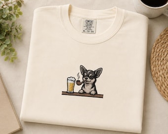 Embroidered Chihuahua Dog at the Bar Comfort Colors T-Shirt