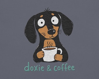 Embroidered Dachshund & Coffee Design Comfort Colors T-Shirt
