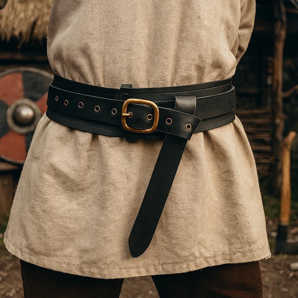 Ceinture Gothique Médiévale En Cuir Marron Avec Boucle Lys En Laiton Ancien - Neuf