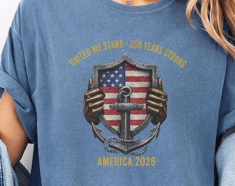 Comfort Colors United We Stand Shield Anchor T-Shirt, Patriotic Vintage Graphic Tee