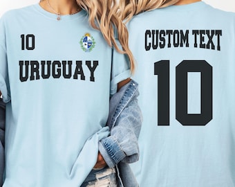 Uruguay Football Shirt: Custom Name and Number - Soft Comfort Colors
