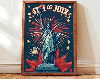Statue of Liberty Wall Art: Patriotic Fireworks - Vintage Americana