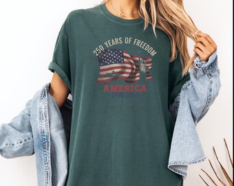 Comfort Colors 250 Years Freedom America Shirt, Vintage Flag Graphic Tee