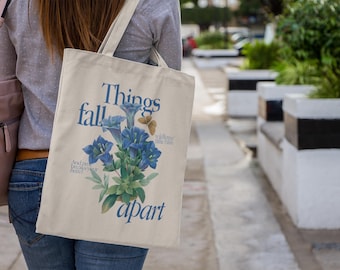 Indie Floral Canvas Tote, Blue Wildflowers, Poetic Design (Everyday Size)