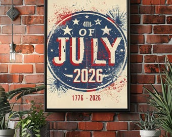 4th of July 2026 Poster - Patriotic Red White Blue Wall Decor