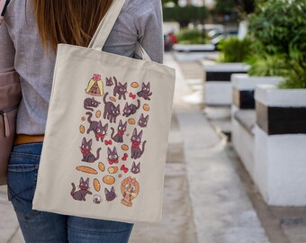 Black Cat Tote Bag: Whimsical Bakery Cats (Canvas, Reusable)