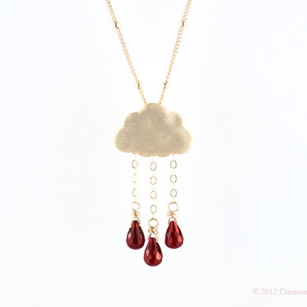 Gold Wine Red Rain Cloud Necklace "Drops of Joy" 14kt gold filled