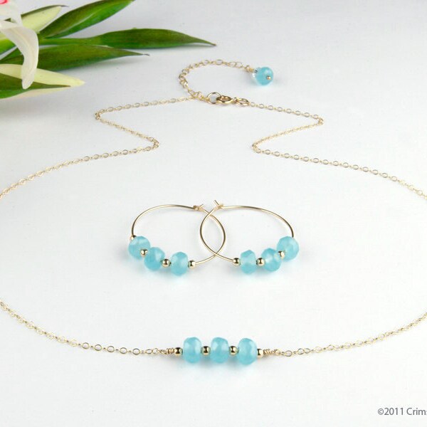 14kt GF Blue Quartz  Necklace / Earring Set.  "Mitzi Blue"