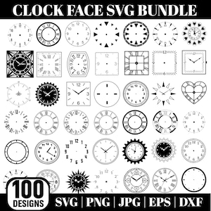 Clock Face SVG Bundle, Modern-Vintage Clock Design DXF for Laser, Cricut, Clock Numbers Svg, Clock Faces, Wall Clock Face, Clock Hand Png
