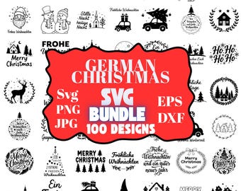 以下が含まれることがあります： 白黒のドイツ語クリスマスSVGデザイン100個のバンドル。デザインには、クリスマスツリー、サンタクロース、雪だるま、休日のフレーズなどのさまざまなお祝いの要素が含まれています。バンドルには、SVG、PNG、JPG、EPS、およびDXFファイルが含まれています。