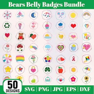 Troetelbeertjes badges SVG-bundel, schattige cartoon regenboogbeer clipart, kawaii beer gesneden bestanden voor Cricut silhouet, uitsneden feestdecor png