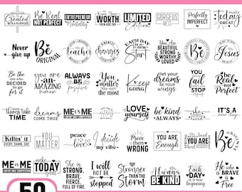 Paquete SVG de citas motivacionales, impresión a pedido sobre amor propio inspirador (descarga digital)