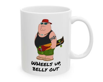 Tasse de patineur Peter Griffin | Roues vers le haut, ventre déployé | Tasse à café Family Guy drôle | Cadeau humoristique pour lui | Tasse Skater Dad Vibes