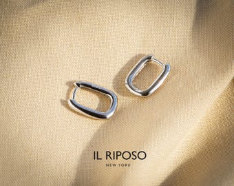 Rectangle Huggie Hoops • Sterling Silver • Small Square Hoop