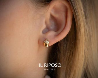 Pendientes de bellota en plata de ley 925 bañados en oro de 14 quilates