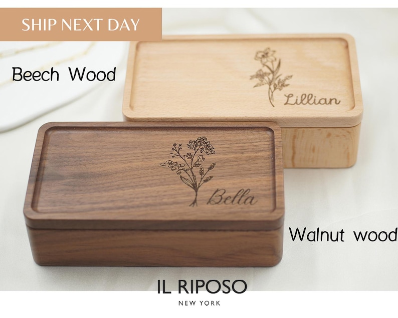 Joyero de madera personalizado: estuche de viaje grabado, regalo de cumpleaños imagen 4