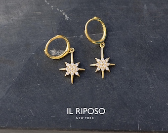 Pendientes de aro con copos de nieve, joyas invernales de plata de ley 925, chapados en oro de 14 quilates.