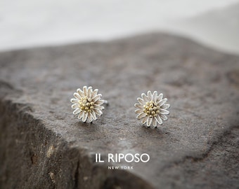 Pendientes de girasol: plata de ley bañada en oro de 14 k