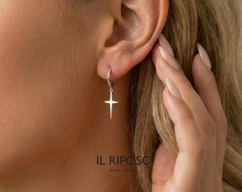 Pendientes de aro con cruz: plata de ley 925, regalo minimalista
