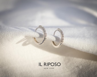 Pendientes de aro de plata de ley S925 con circonitas y diamantes