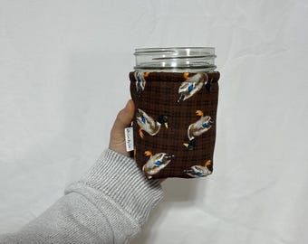 Mallard Duck Mason Jar Cozy, Insulated 16oz Cup Cozy, Mason Jar Sleeve, Embroidered,