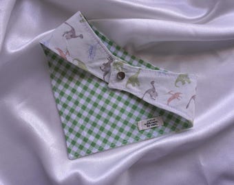 Dinosaur Dog Bandana, Snap-On Reversible, Handmade, Washable