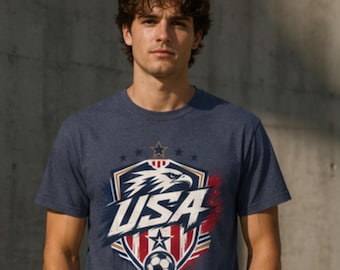 USA Soccer Shirt, Distressed Eagle Crest Tee, Patriotic Fan Apparel
