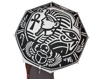 Egyptian Inspired Motif Semi-Automatic Foldable Umbrella | Pharaonic Design