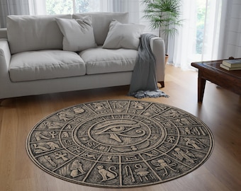 Round Rug - Egyption Symbols | Eye of Horus | Ancient Symbol Inspired Home Decor