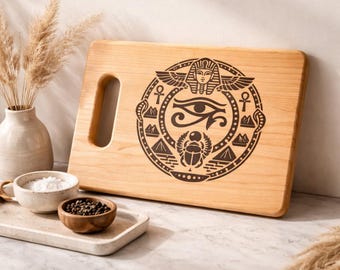 Eye of Horus Engraved Wooden Cutting Board | Egyptian Scarab Design