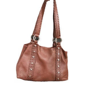 Brighton Soft Brown Leather Tote Purse – Braided Detail, Magnetic Snap Closure image 2