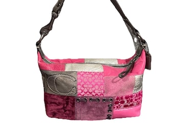 Coach Holiday Pink Patchwork Demi Hobo Shoulder Bag Small Mini Purse Y2K