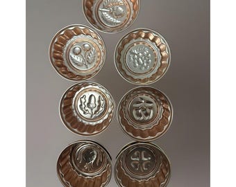 9 mini moldes de gelatina de cobre vintage con revestimiento de estaño Decor 2 en la parte inferior, 2 de cada uno
