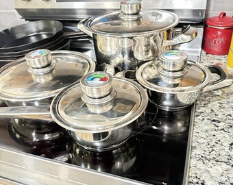 8 Piece Set Nutri Stahl Rainbow stainless Cookware Saucepan Stock Pots W/lids