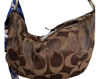 Coach Soho Hobo-tas portemonnee vintage donkerbruine slouchy jacquard, kenmerkend