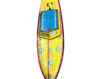 Vintage J Chein Zinn Litho mechanisches Boot, Kajütboot, 1950er Jahre, sauber