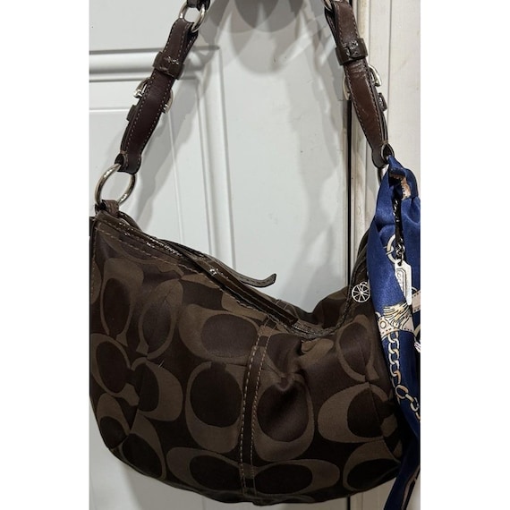 Vintage Coach Signature Hobo Bag Brown Jacquard Leather 12675 With