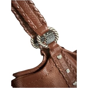 Brighton Soft Brown Leather Tote Purse – Braided Detail, Magnetic Snap Closure image 4