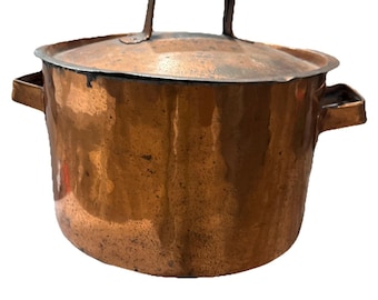 Olla grande de cobre martillado vintage de 28 x 18 cm, pesada.